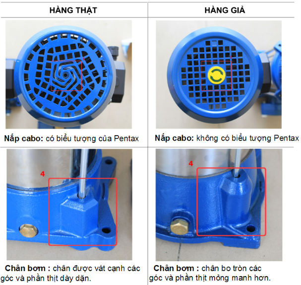 Hướng dẫn phân biệt máy bơm trục đứng Pentax chính hãng 
